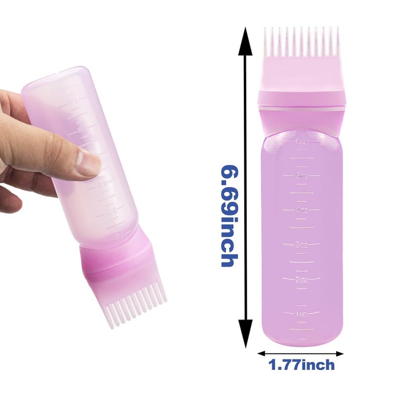 ELANE 4 Pcs Root Comb Applicator Bottle 6oz,Hair Oil Applicator Bottle for Hair,Oil Comb Applicator Hair Bottle Applicator for Hair Dye Shampoos Hair Salons Camping Traveling(Pink) - Image 2